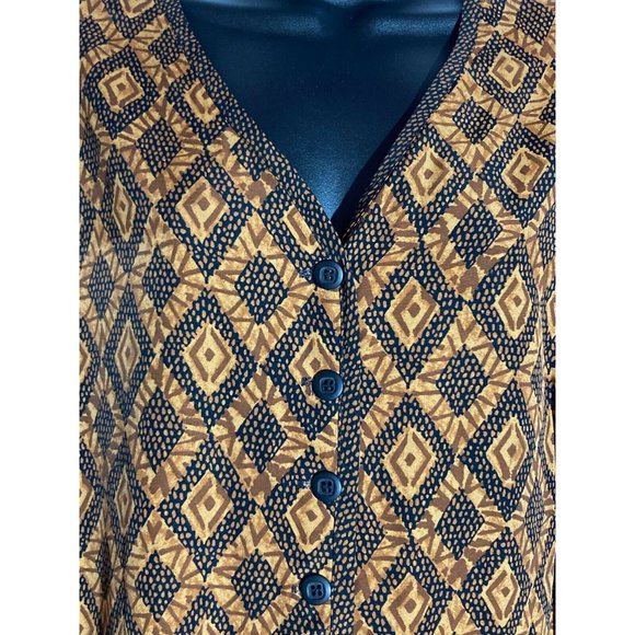 ELLEN FIGG Made in USA Geometric Long Sleeve Blouse Size 16 - Picture 3 of 6